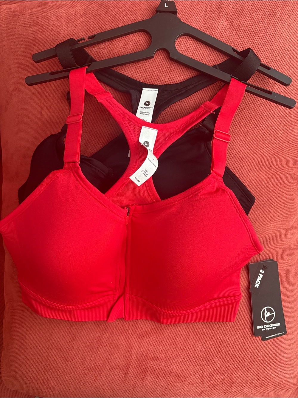 90 Degree By Reflex Red Front-Zip High-Impact Sports Bra 2 pack